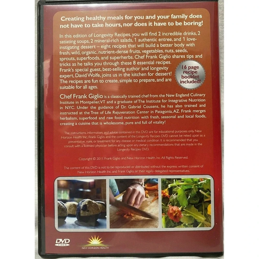 Longevity Recipes: In the Kitchen Chef Frank Giglio (DVD) cooking healthy #105